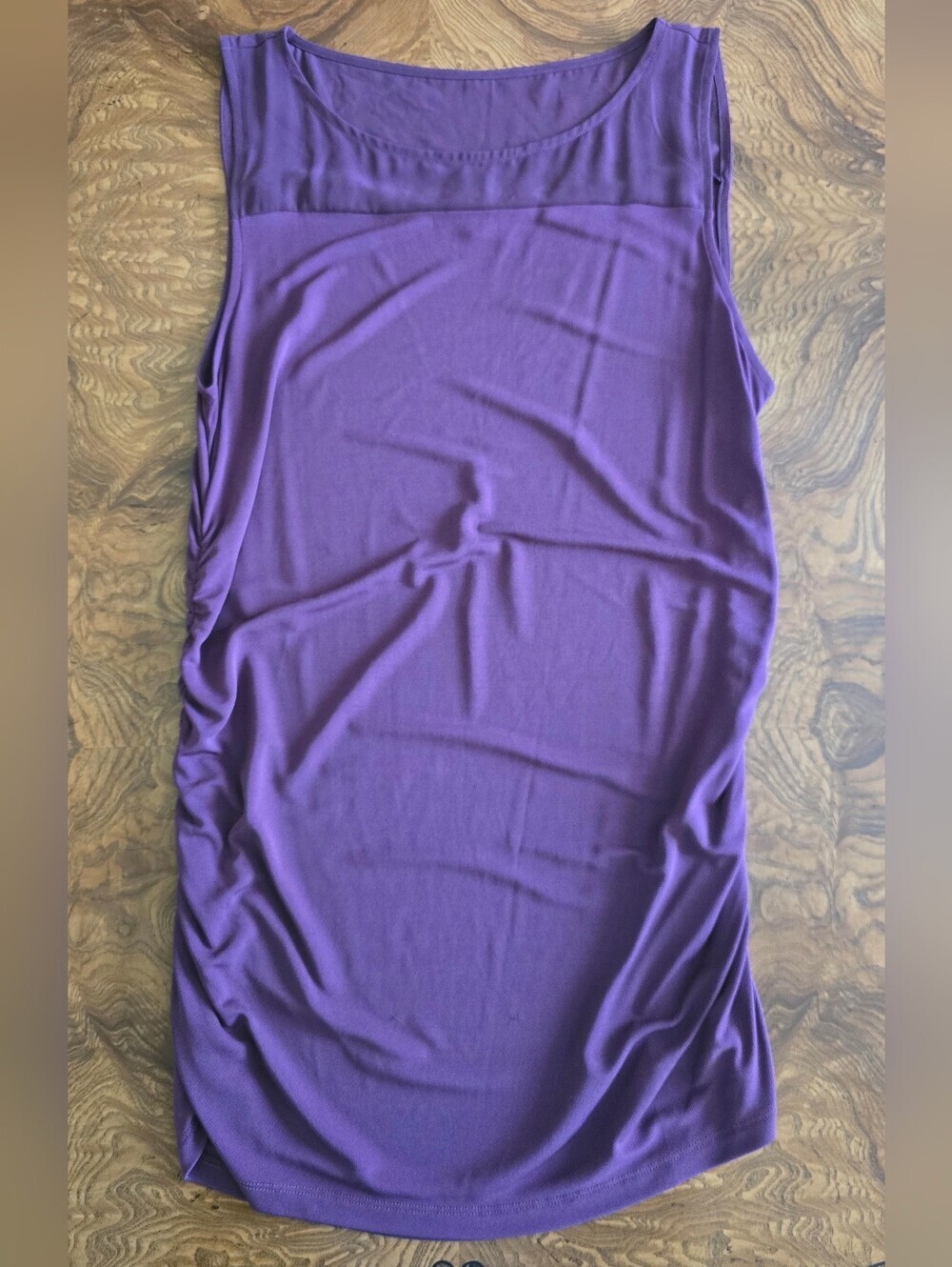 Ann Taylor Sleeveless Tunic Eggplant Purple Womens Size M Slimming Rouched Sides